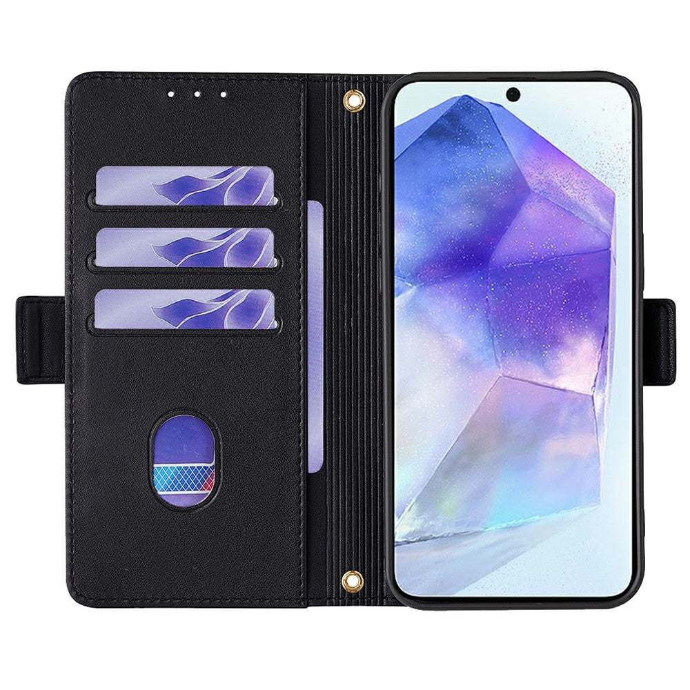 For Samsung Galaxy A16 5G / A16 4G Leather Wallet Case RFID Blocking Stand Cover with Hand Strap - Black