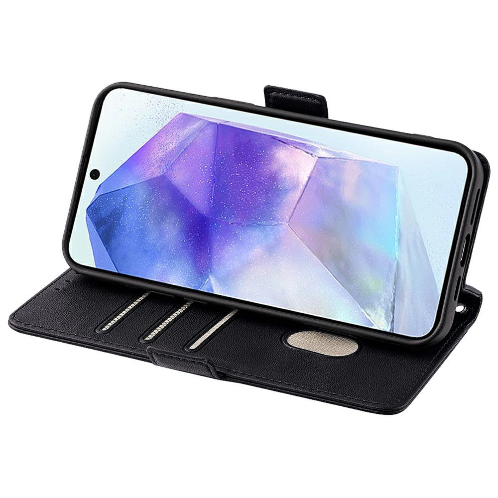 For Samsung Galaxy A16 5G / A16 4G Leather Wallet Case RFID Blocking Stand Cover with Hand Strap - Black