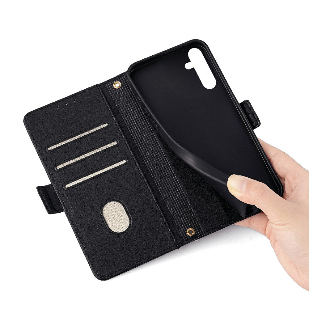 For Samsung Galaxy A16 5G / A16 4G Leather Wallet Case RFID Blocking Stand Cover with Hand Strap - Black