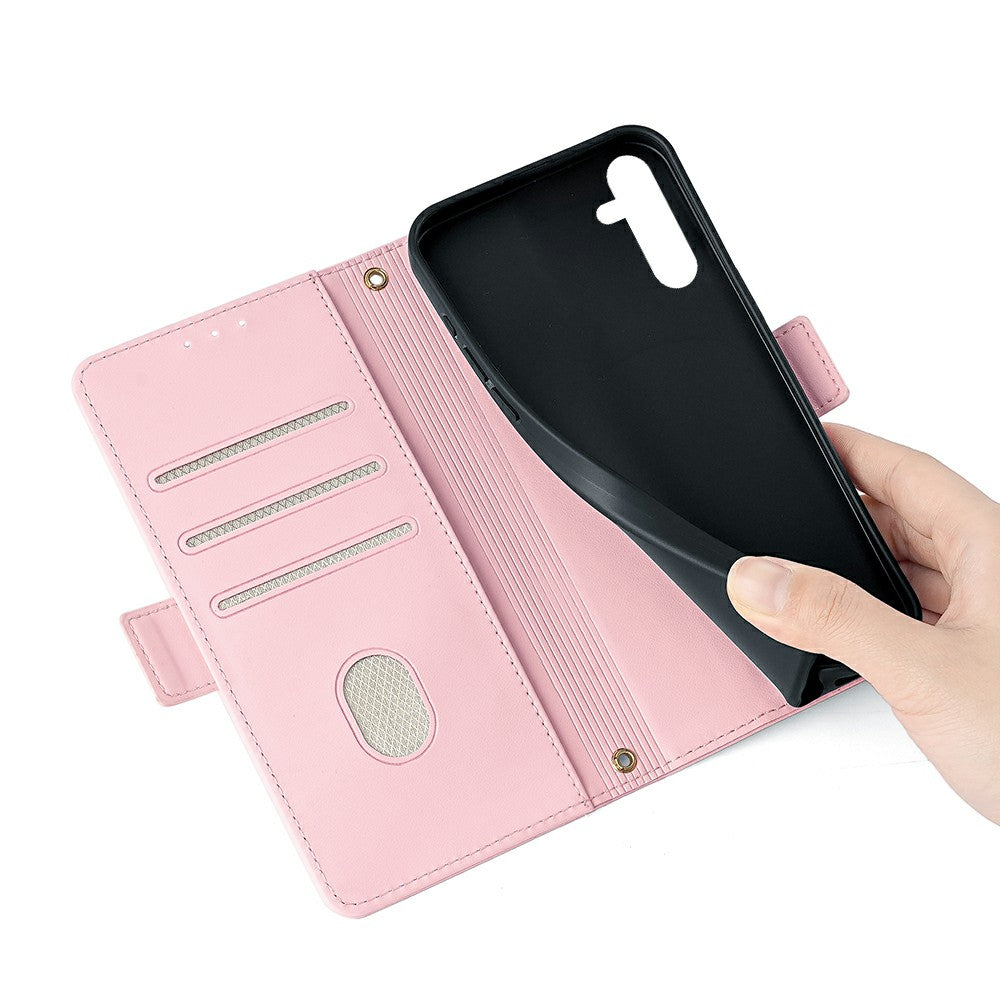 For Samsung Galaxy A16 5G / A16 4G Leather Wallet Case RFID Blocking Stand Cover with Hand Strap - Pink