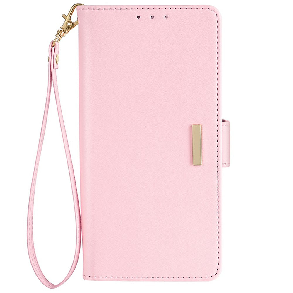 For Samsung Galaxy A16 5G / A16 4G Leather Wallet Case RFID Blocking Stand Cover with Hand Strap - Pink