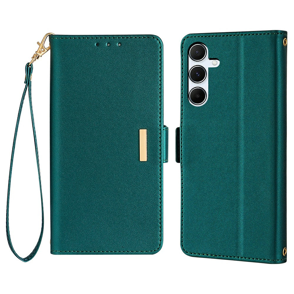 For Samsung Galaxy A16 5G / A16 4G Leather Wallet Case RFID Blocking Stand Cover with Hand Strap - Green