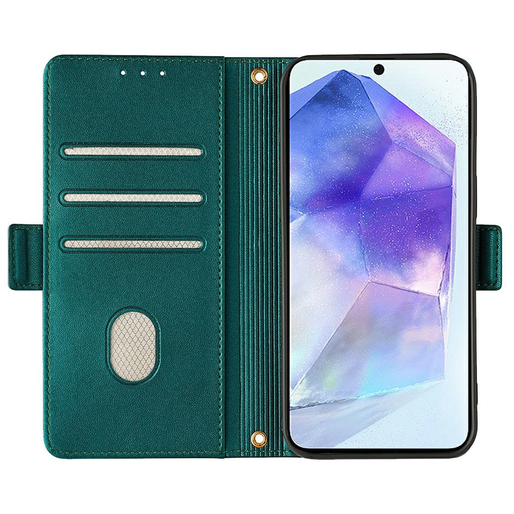 For Samsung Galaxy A16 5G / A16 4G Leather Wallet Case RFID Blocking Stand Cover with Hand Strap - Green