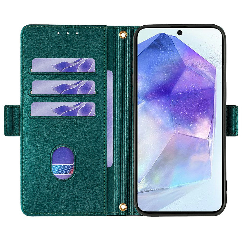 For Samsung Galaxy A16 5G / A16 4G Leather Wallet Case RFID Blocking Stand Cover with Hand Strap - Green
