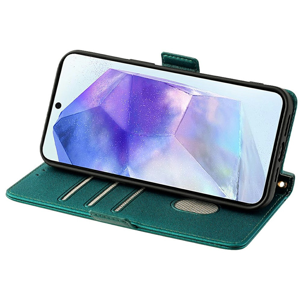 For Samsung Galaxy A16 5G / A16 4G Leather Wallet Case RFID Blocking Stand Cover with Hand Strap - Green