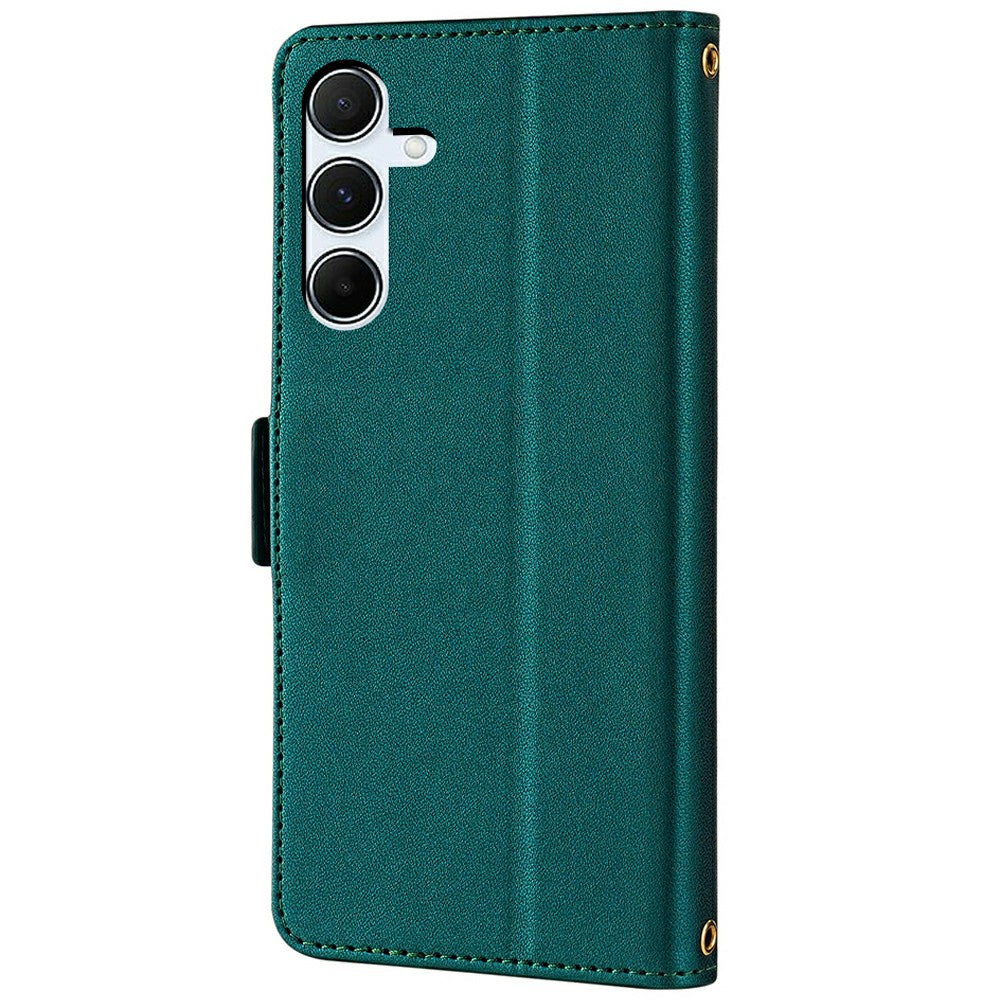 For Samsung Galaxy A16 5G / A16 4G Leather Wallet Case RFID Blocking Stand Cover with Hand Strap - Green