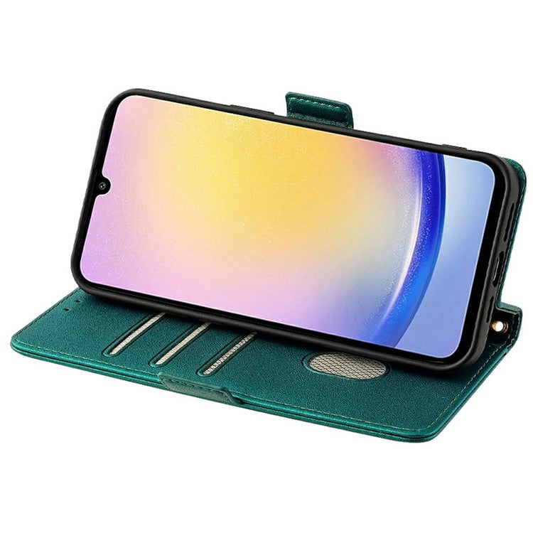 For Samsung Galaxy A15 5G Leather Wallet Case RFID Blocking Stand Cover with Hand Strap - Green