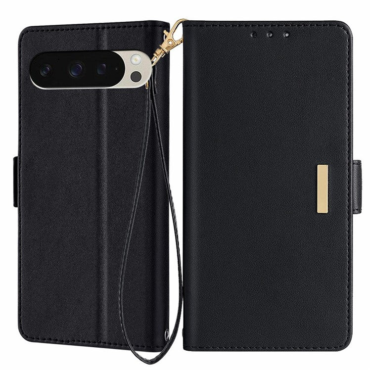 For Google Pixel 9 Pro / Pixel 9 Leather Wallet Case RFID Blocking Stand Cover with Hand Strap - Black