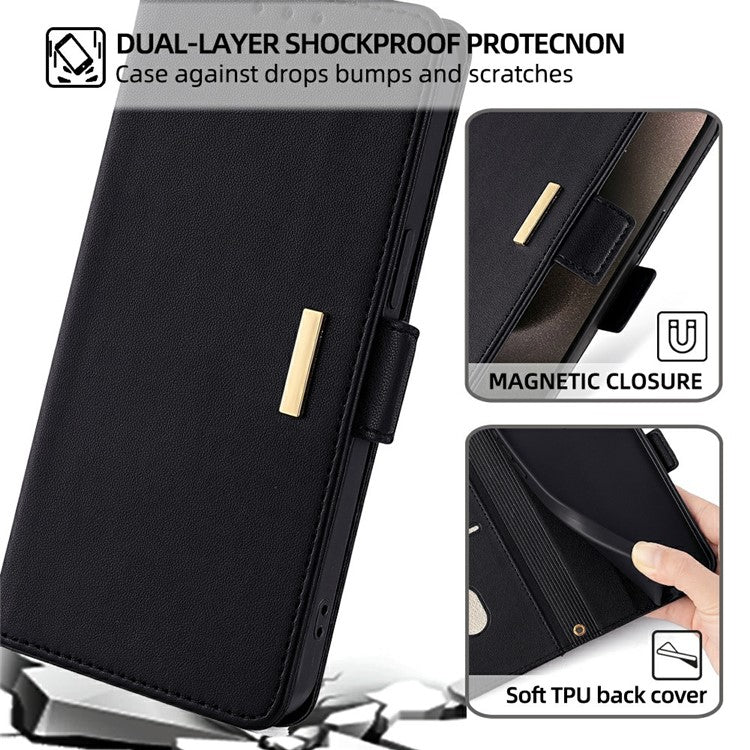 For Motorola Edge 50 Neo 5G / Moto S50 5G / Thinkphone 25 5G Leather Wallet Case RFID Blocking Stand Cover with Hand Strap - Black