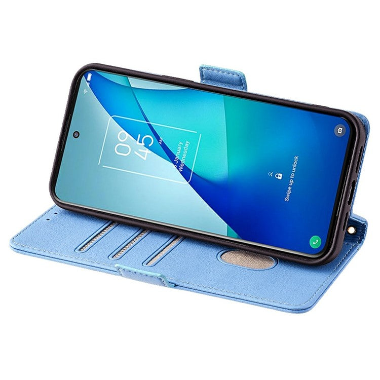 For Motorola Edge 50 Neo 5G / Moto S50 5G / Thinkphone 25 5G Leather Wallet Case RFID Blocking Stand Cover with Hand Strap - Blue