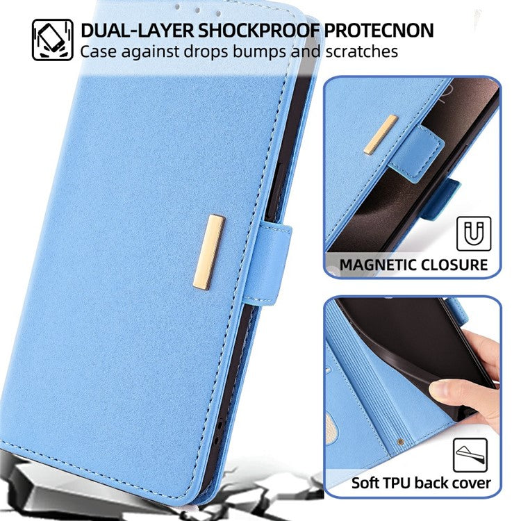 For Motorola Edge 50 Neo 5G / Moto S50 5G / Thinkphone 25 5G Leather Wallet Case RFID Blocking Stand Cover with Hand Strap - Blue