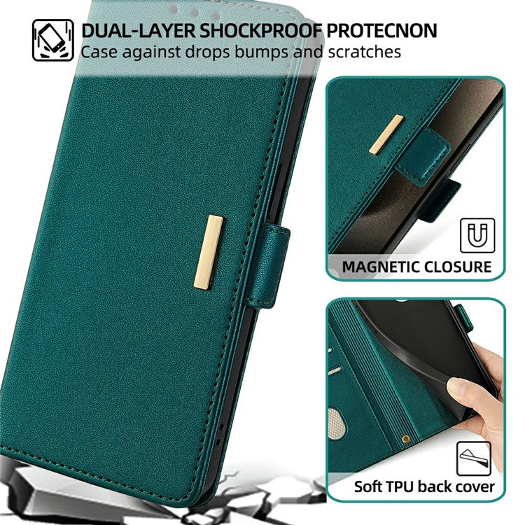 For Motorola Edge 50 Neo 5G / Moto S50 5G / Thinkphone 25 5G Leather Wallet Case RFID Blocking Stand Cover with Hand Strap - Green