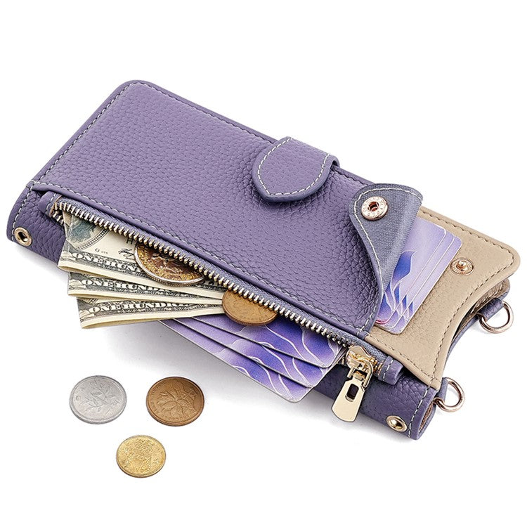 For Samsung Galaxy S24+ Leather Case Wallet Stand Cover Irregular Tail Style with Chain Strap - Purple