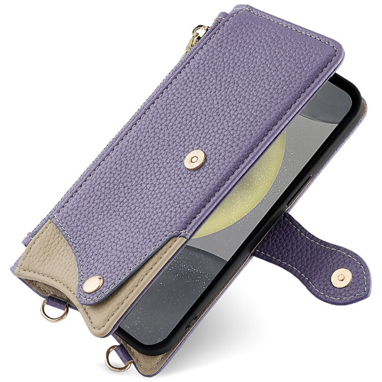 For Samsung Galaxy S24+ Leather Case Wallet Stand Cover Irregular Tail Style with Chain Strap - Purple