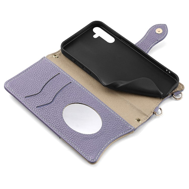 For Samsung Galaxy S24+ Leather Case Wallet Stand Cover Irregular Tail Style with Chain Strap - Purple