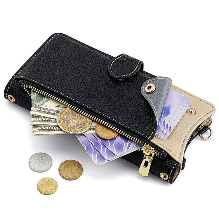 For Google Pixel 8 Leather Case Wallet Stand Cover Irregular Tail Style with Chain Strap - Black