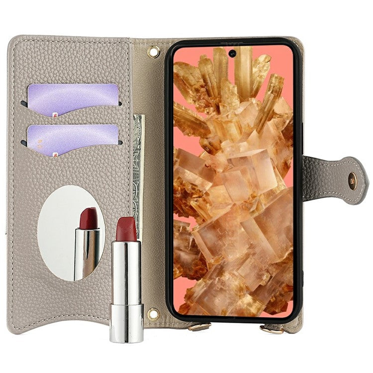 For Google Pixel 8 Leather Case Wallet Stand Cover Irregular Tail Style with Chain Strap - Grey