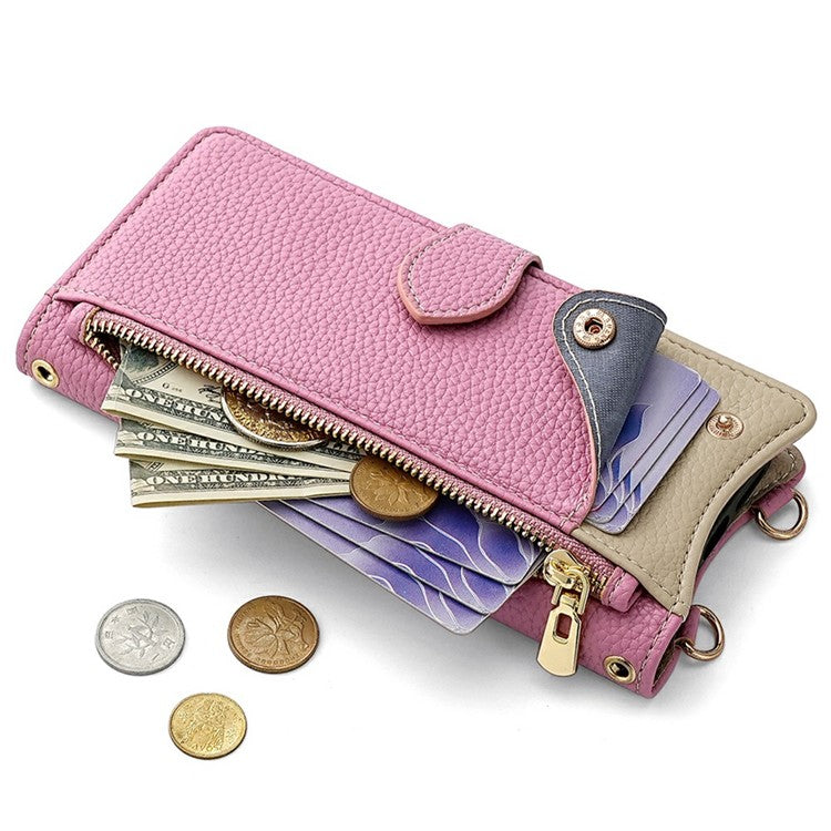 For Google Pixel 8 Leather Case Wallet Stand Cover Irregular Tail Style with Chain Strap - Pink