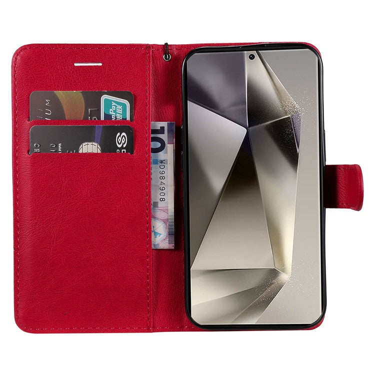 KT Leather Series-2 for Samsung Galaxy S25 Ultra Case Solid Color Leather Phone Cover Wallet Stand - Red