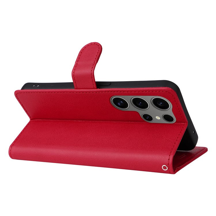 KT Leather Series-2 for Samsung Galaxy S25 Ultra Case Solid Color Leather Phone Cover Wallet Stand - Red
