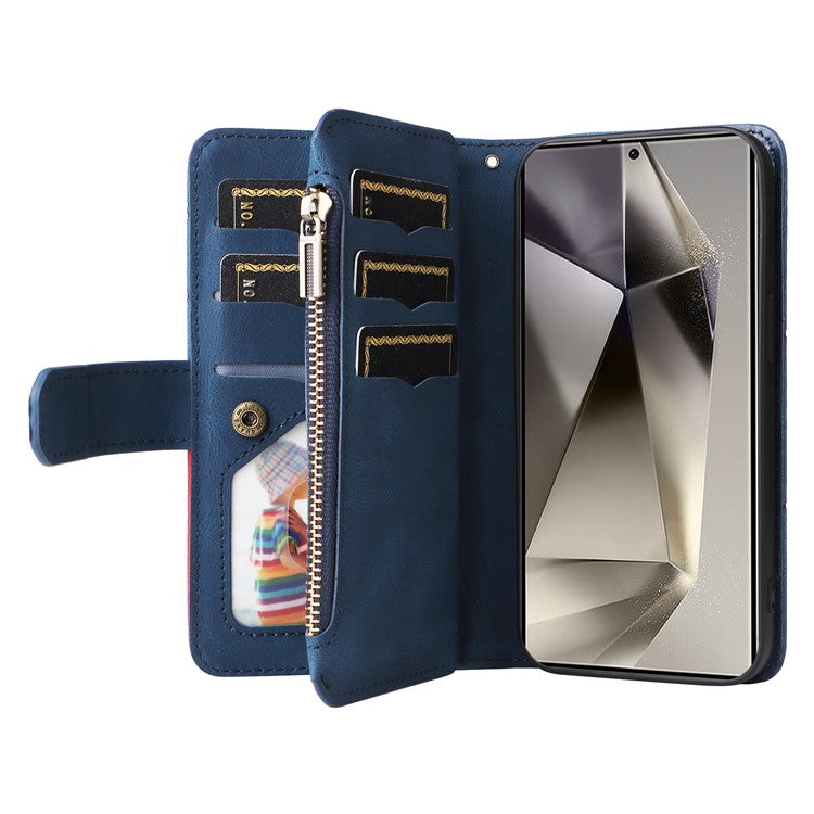 KT Multi-Function Series-5 For Samsung Galaxy S25 Ultra Case Zipper Wallet Leather Phone Cover Stand - Blue
