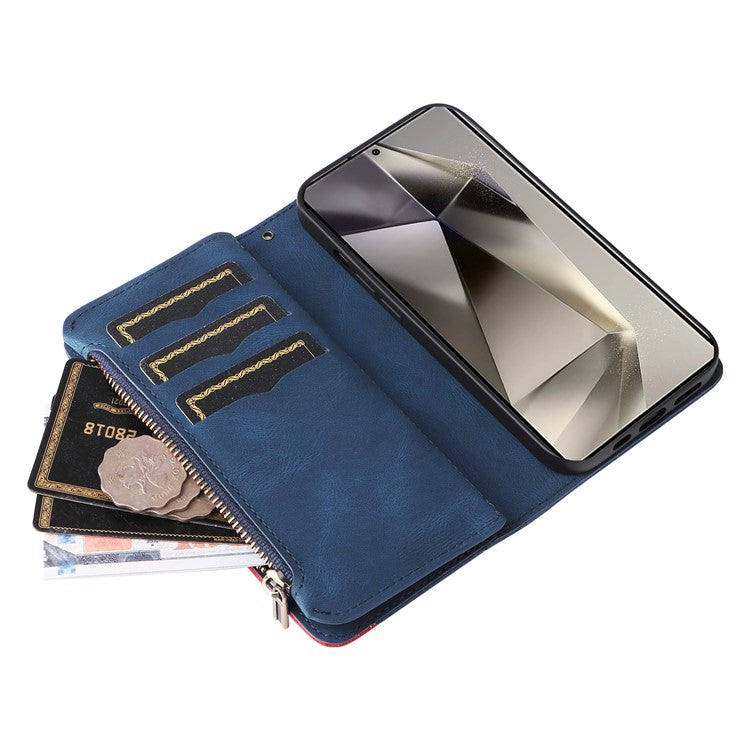 KT Multi-Function Series-5 For Samsung Galaxy S25 Ultra Case Zipper Wallet Leather Phone Cover Stand - Blue