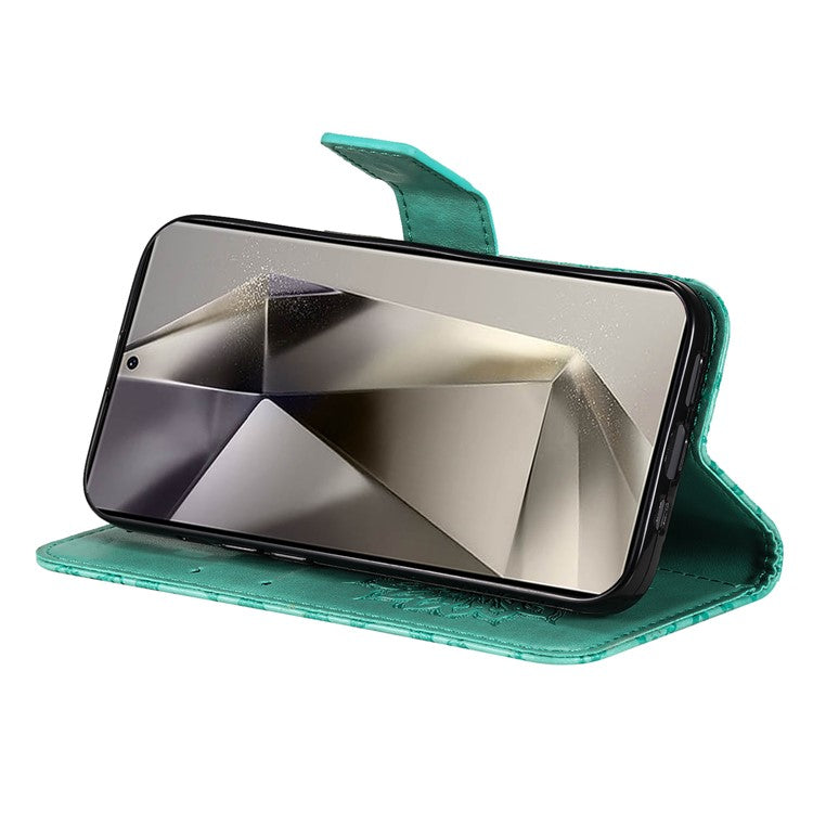 KT Imprinting Flower Series-1 For Samsung Galaxy S25 Ultra Case Sunflower Leather Wallet Phone Cover - Green