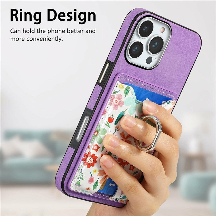 For iPhone 16 Pro Case Kickstand Leather Coated TPU Pattern Back Cover - Purple