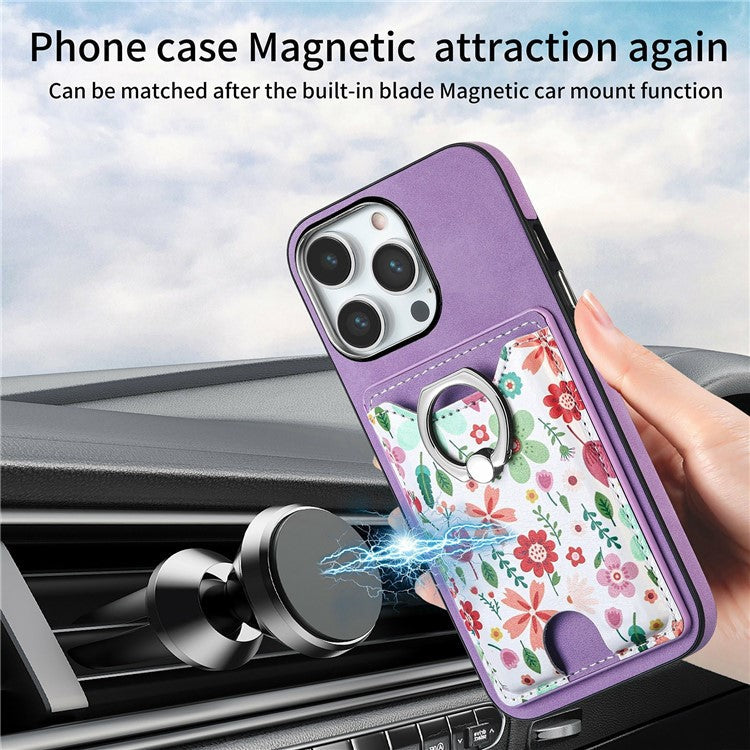 For iPhone 16 Pro Case Kickstand Leather Coated TPU Pattern Back Cover - Purple