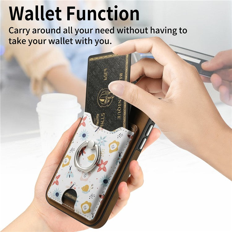 For iPhone 16 Case Kickstand Leather Coated TPU Pattern Back Cover - Brown