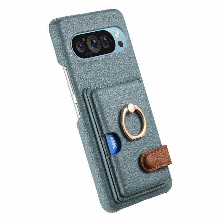For Google Pixel 9 Pro XL Case Ring Holder Kickstand Card Slot Leather Phone Back Cover - Baby Blue