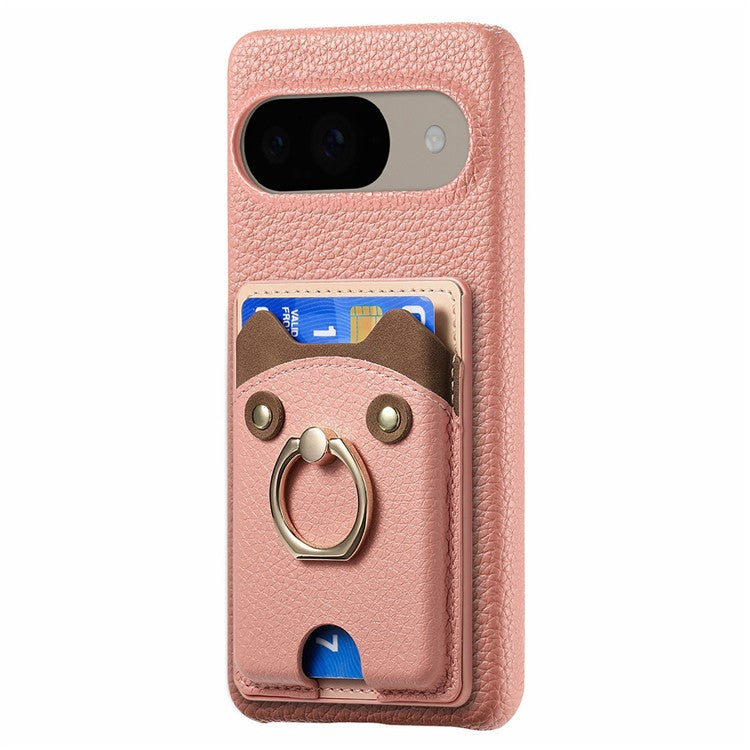 For Google Pixel 9 / 9 Pro Case Cute Bear Design PU Leather+TPU Card Holder Phone Cover - Pink