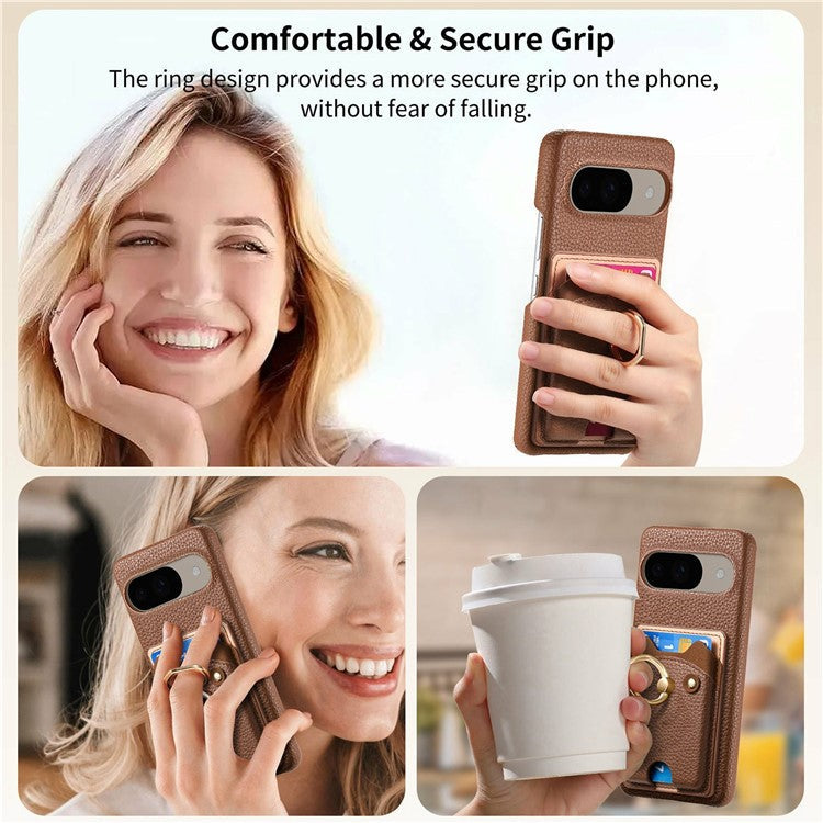 For Google Pixel 9 / 9 Pro Case Cute Bear Design PU Leather+TPU Card Holder Phone Cover - Brown