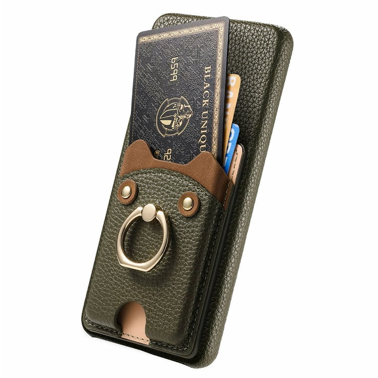 For Google Pixel 9 / 9 Pro Case Cute Bear Design PU Leather+TPU Card Holder Phone Cover - Dark Green