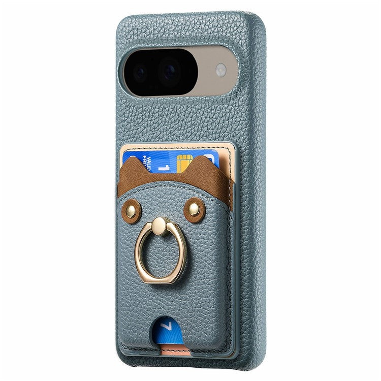 For Google Pixel 9 / 9 Pro Case Cute Bear Design PU Leather+TPU Card Holder Phone Cover - Blue