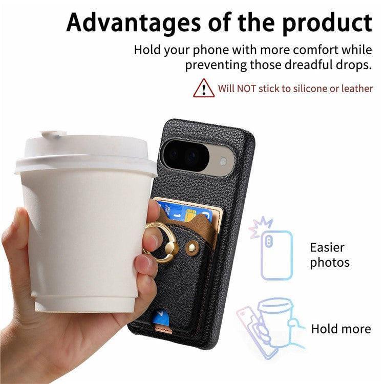 For Google Pixel 9 / 9 Pro Case Cute Bear Design PU Leather+TPU Card Holder Phone Cover - Black