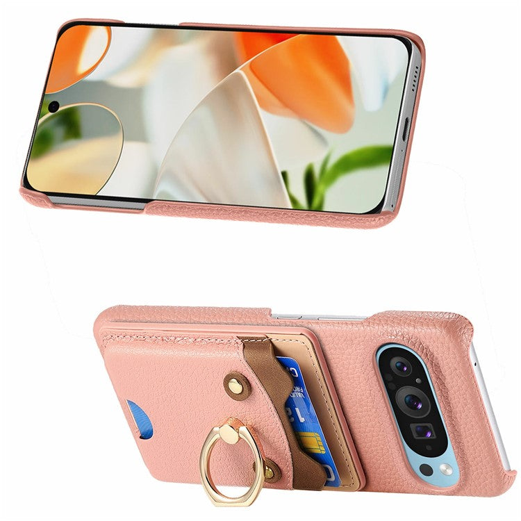 For Google Pixel 9 Pro XL Case Cute Bear Design PU Leather+TPU Card Holder Phone Cover - Pink