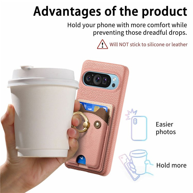 For Google Pixel 9 Pro XL Case Cute Bear Design PU Leather+TPU Card Holder Phone Cover - Brown