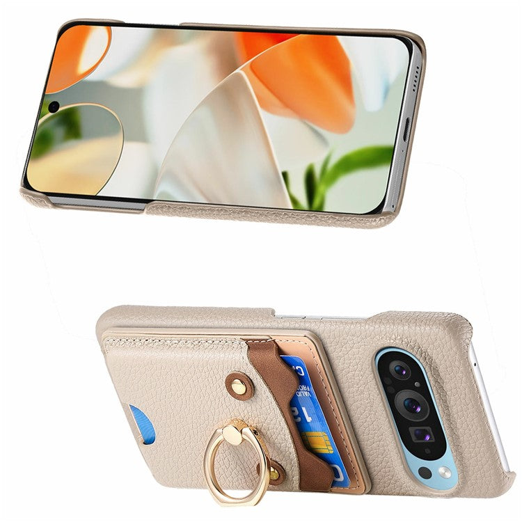 For Google Pixel 9 Pro XL Case Cute Bear Design PU Leather+TPU Card Holder Phone Cover - Khaki