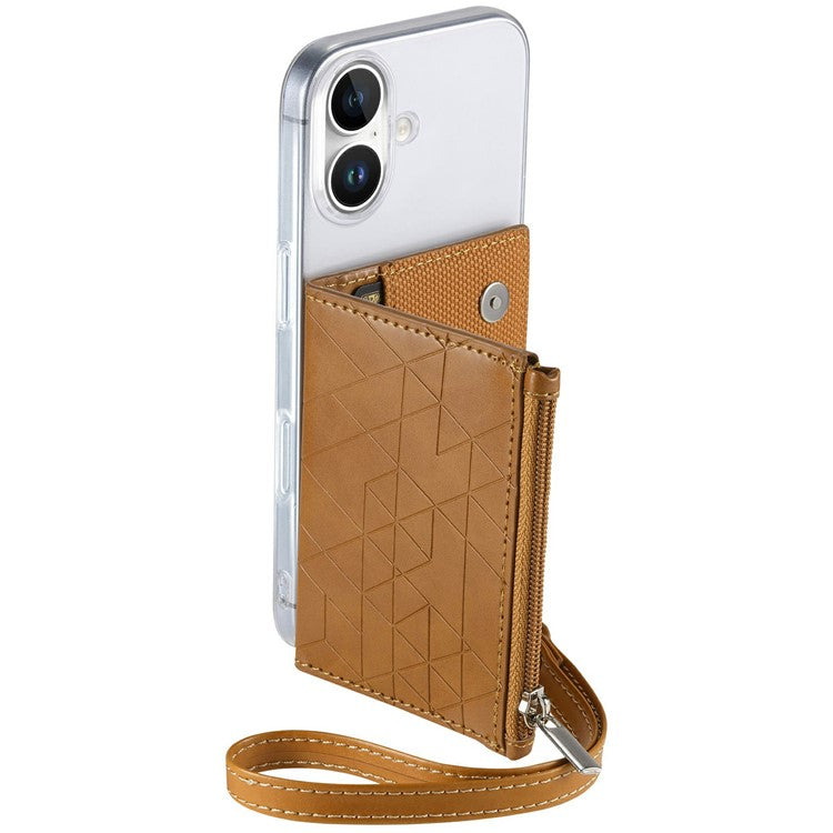 For iPhone 16 Clear Case Shockproof TPU Phone Cover with Kickstand Wallet - Brown