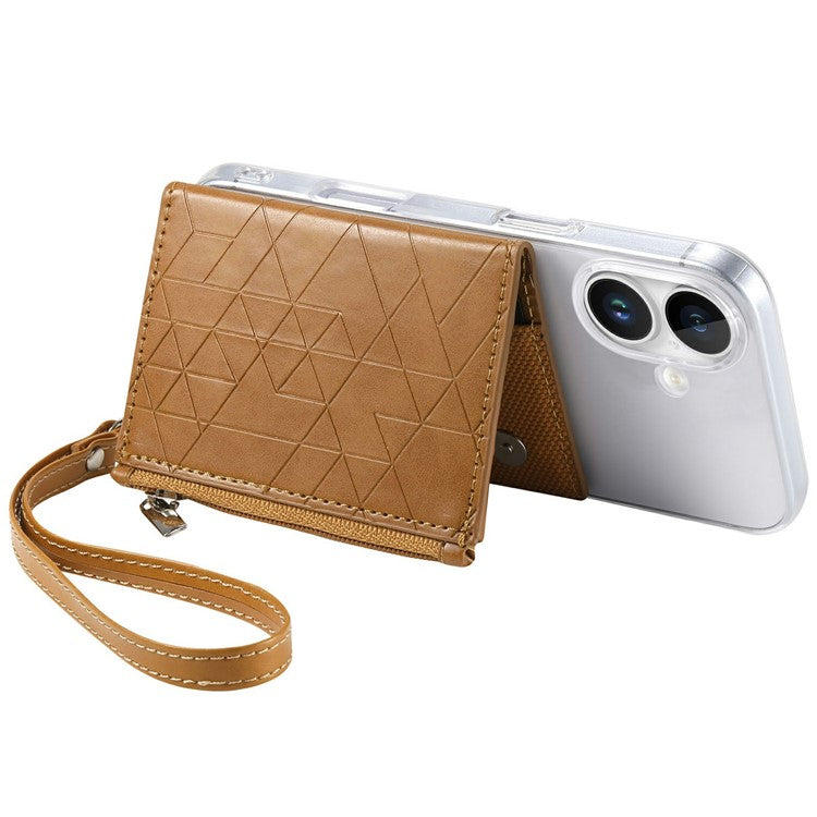 For iPhone 16 Clear Case Shockproof TPU Phone Cover with Kickstand Wallet - Brown