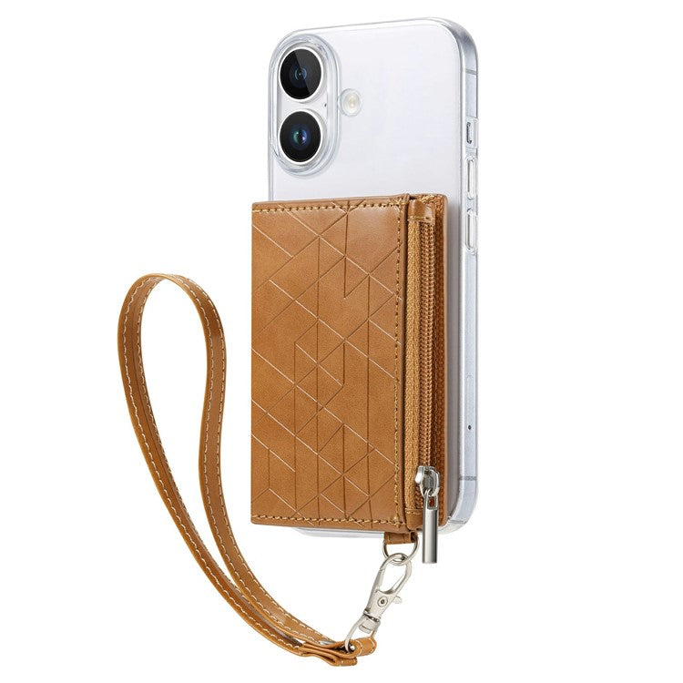 For iPhone 16 Clear Case Shockproof TPU Phone Cover with Kickstand Wallet - Brown