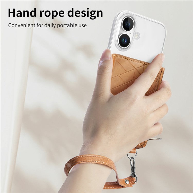 For iPhone 16 Clear Case Shockproof TPU Phone Cover with Kickstand Wallet - Brown