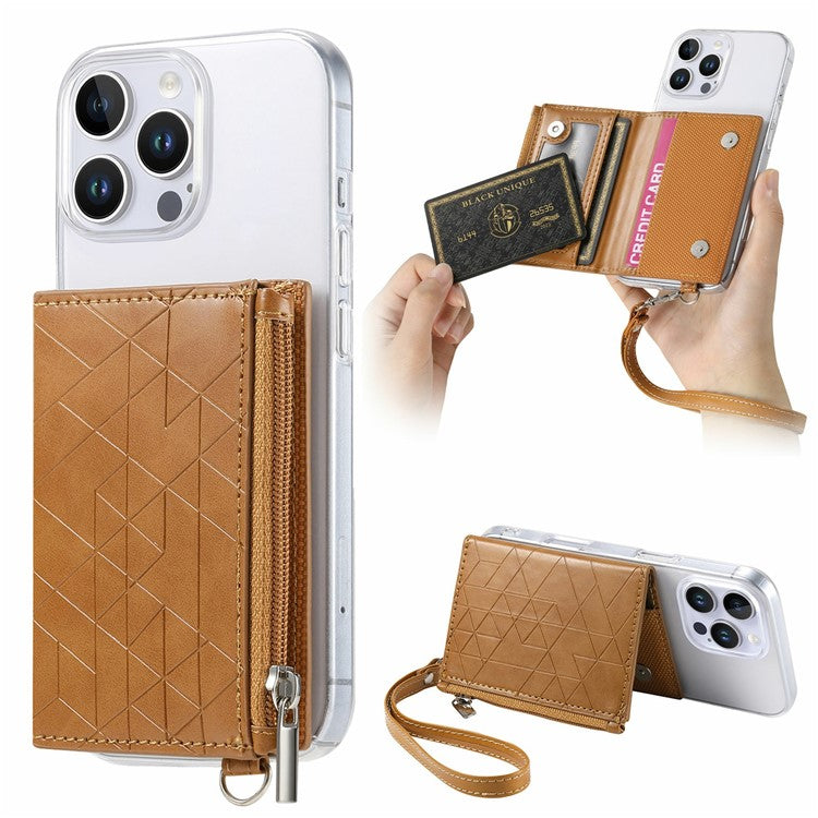 For iPhone 16 Pro Clear Case Shockproof TPU Phone Cover with Kickstand Wallet - Brown