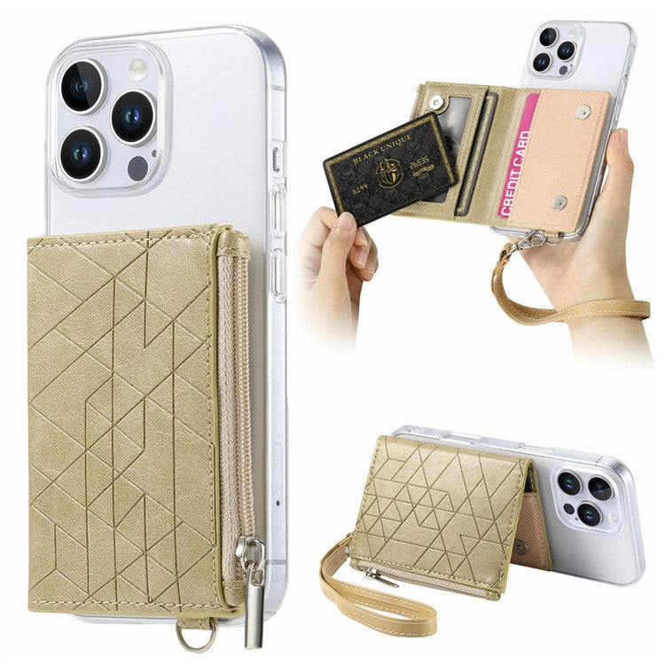 For iPhone 16 Pro Clear Case Shockproof TPU Phone Cover with Kickstand Wallet - Khaki