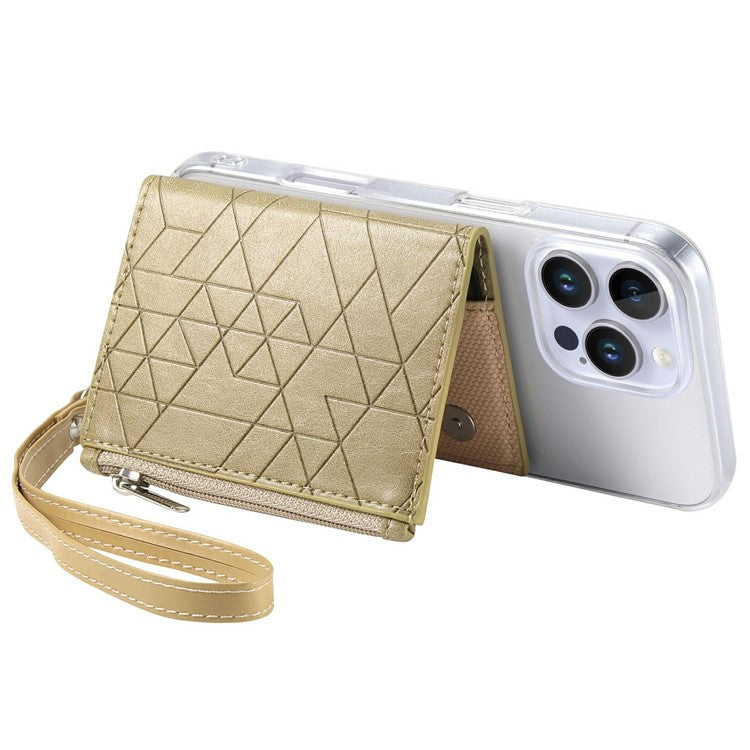 For iPhone 16 Pro Clear Case Shockproof TPU Phone Cover with Kickstand Wallet - Khaki