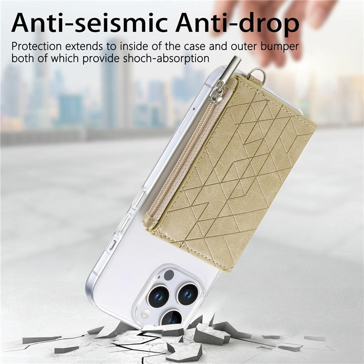 For iPhone 16 Pro Clear Case Shockproof TPU Phone Cover with Kickstand Wallet - Khaki