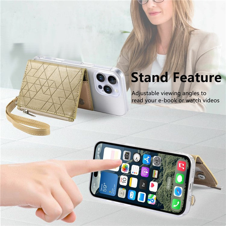 For iPhone 16 Pro Clear Case Shockproof TPU Phone Cover with Kickstand Wallet - Khaki