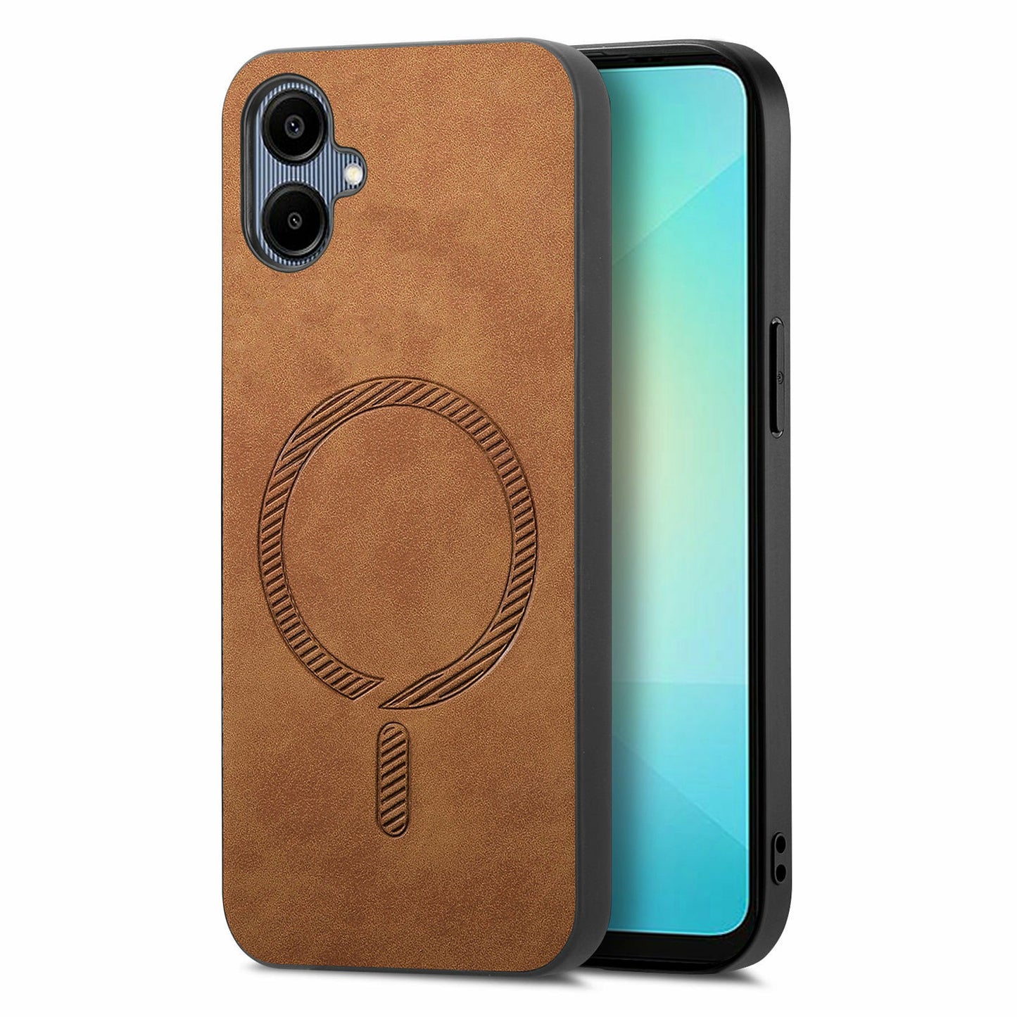 For Samsung Galaxy A06 Leather Back Case Compatible with MagSafe Skin-Touch Phone Cover - Brown