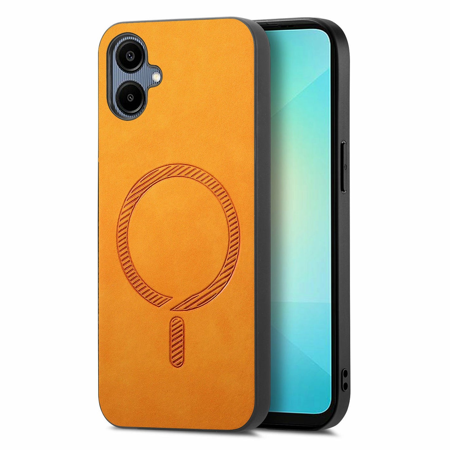 For Samsung Galaxy A06 Leather Back Case Compatible with MagSafe Skin-Touch Phone Cover - Yellow